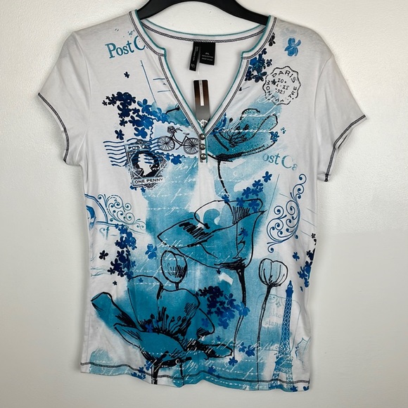 new directions Tops - NWT New Directions Women’s Top Size Petite Large Color White/Turquoise